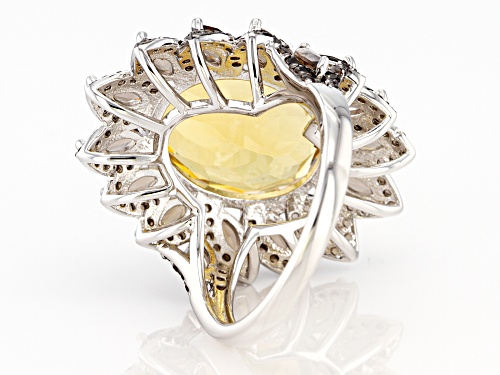 7.00ct Oval Golden Citrine With 2.50ctw Smoky Quartz Rhodium Over Sterling Silver Ring - Size 8