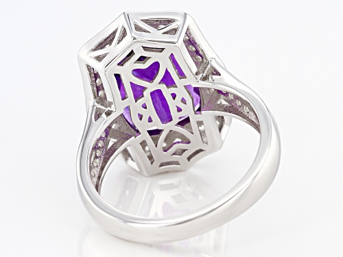 5.75ct Cushion African Amethyst With 0.65ctw White Zircon Rhodium Over Sterling Silver Ring - Size 8