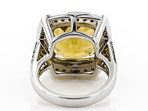 9.50ct Cushion Citrine With 0.75ctw Round Smoky Quartz Rhodium Over Sterling Silver Ring - Size 7