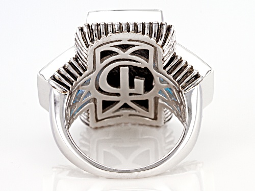 20x10mm Abalone Shell and 3.74ctw Swiss Blue Topaz Rhodium Over Sterling Silver Ring - Size 6