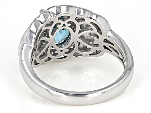 1.82ct Oval Blue And .44ctw Round White Zircon Platinum Over Sterling Silver Ring - Size 7
