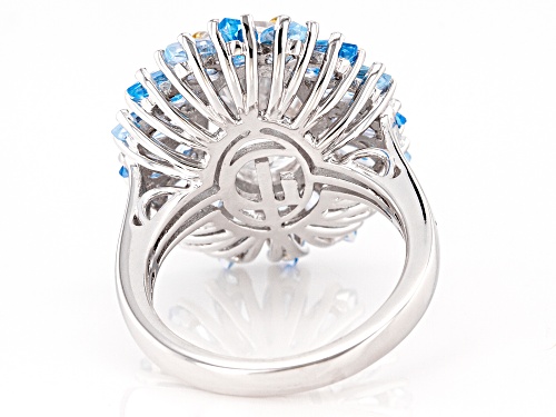 4.61CT Danburite with 3.94ctw Sky and Swiss Blue Topaz Rhodium Over Sterling Silver Ring - Size 7