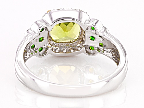 1.34ct Green Peridot, 0.27ctw Chrome Diopside, with 0.18ctw White Topaz Rhodium Over Silver Ring - Size 8