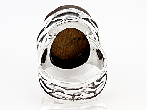 20x15mm Oval Tigers Eye Rhodium Over Sterling Silver Ring - Size 8
