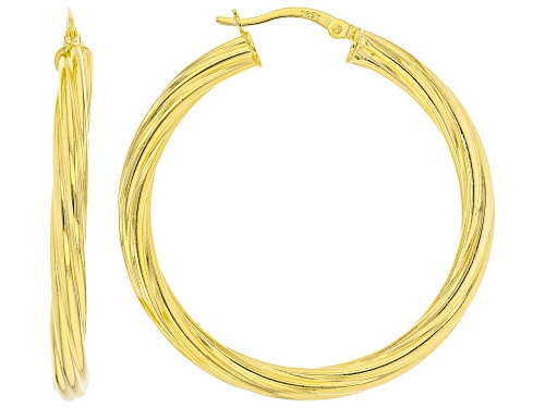 18K Yellow Gold Over Sterling Silver Set of 2 39MM and 23MM Twisted Hoop Earrings