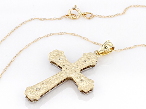 14K Yellow Gold and Rhodium Over 14K Yellow Gold Diamond-Cut Cross Pendant with Chain