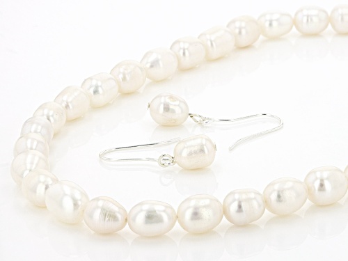 8-10mm White Cultured Freshwater Pearl Sterling Silver Necklace, Bracelet, & Earring Set
