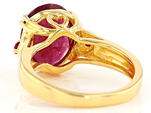 4.25CT OVAL & .07CTW ROUND MAHALEO(R) RUBY 18K YELLOW GOLD OVER SILVER RING - Size 8