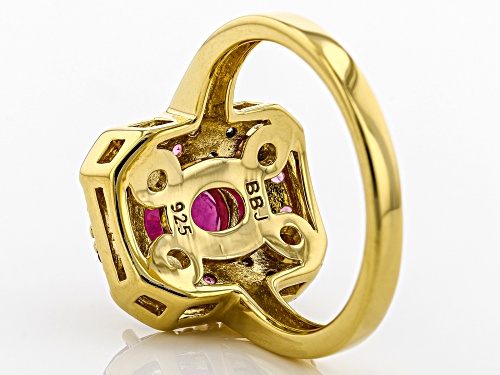 1.79 Mahaleo® Ruby, Pink Spinel and Champagne Diamond Accent 18k Gold Over Silver Ring - Size 12