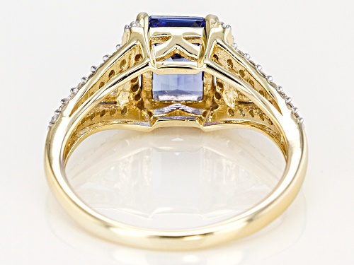 1.27ct Emerald Cut Tanzanite With .54ctw Trillion And Round White Zircon 10k Yellow Gold Ring - Size 8