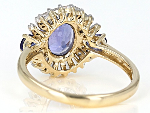 1.33ctw Oval & Pear Shape Tanzanite With .46ctw Tapered Baguette & Round White Zircon 10K Gold Ring - Size 5