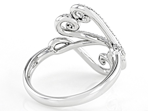 Round White Diamond Accent Rhodium Over Sterling Silver Bypass Heart Ring - Size 8