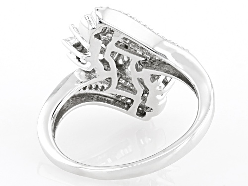 0.40ctw Round And Baguette White Diamond Rhodium Over Sterling Silver Bypass Ring - Size 6