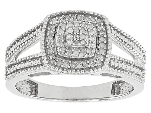 0.20ctw Round White Diamond Rhodium Over Sterling Silver Cluster Ring With Matching Band - Size 6