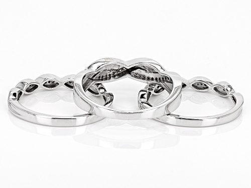 0.20ctw Round White Diamond Rhodium Over Sterling Silver Set of 3 Crossover Band Rings - Size 6