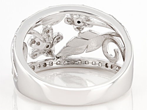 0.20ctw Round White Diamond Rhodium Over Sterling Silver Flower Open Design Ring - Size 6