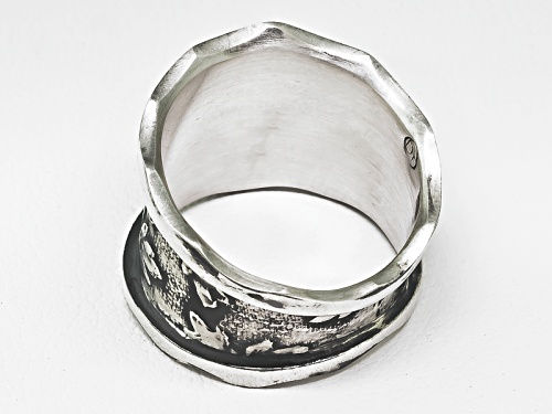 David Tishbi™ Oxidized Sterling Silver Leaf Design Wave Edge Band Ring - Size 7