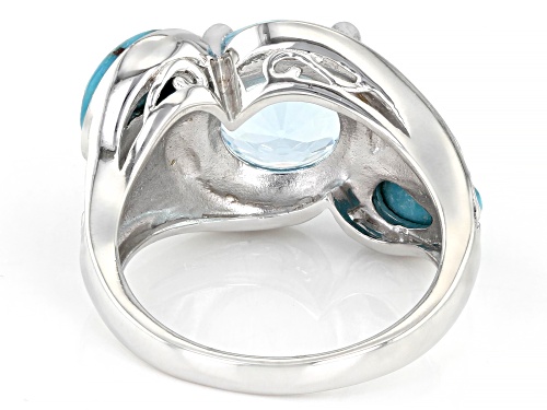 3.83ct Glacier Topaz™ With 8x5mm Turquoise Rhodium Over Sterling Silver Ring - Size 8