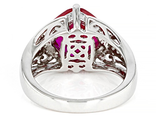 4.00ct Cushion Lab Created Ruby With 0.11ctw White Zircon Rhodium Over Sterling Silver Ring - Size 8