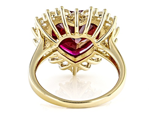 7.87ct Heart Lab Ruby And 0.26ctw Lab Sapphire 18k Yellow Gold Over Sterling Silver Heart Ring - Size 10