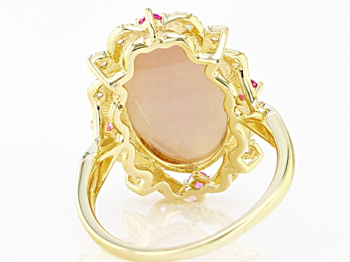 16x10mm Pink Mother-Of-Pearl, 0.24ctw Lab Sapphire & Zircon 18k Yellow Gold Over Silver Ring - Size 7