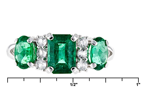 1.70ctw Emerald Cut And Oval Emerald Color Apatite With .24ctw White Zircon 10k White Gold Ring - Size 7