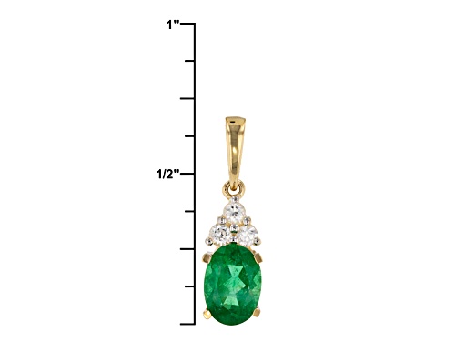 .70ct Oval Emerald Color Apatite With .12ctw Round White Zircon 10k Yellow Gold Pendant With Chain.