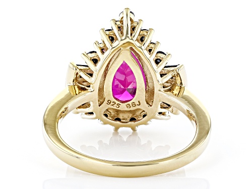 2.76ct Pear Lab Created Ruby With 0.89ctw Black Spinel 18K Yellow Gold Over Sterling Silver Ring - Size 8