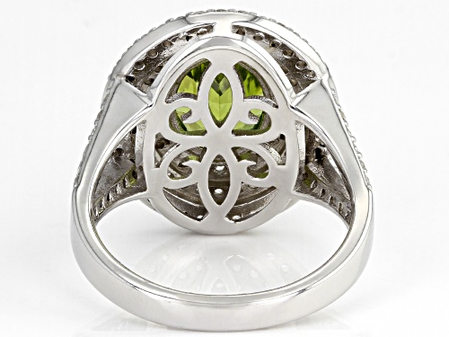 2.25ct Oval Manchurian Peridot™ And 2.72ctw White Zircon Rhodium Over Sterling Silver Ring - Size 9