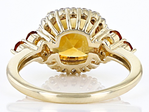 2.50ct Concave Cushion & 0.20ctw Round Madeira Citrine and 0.15ctw White Zircon 10k Yellow Gold Ring - Size 8