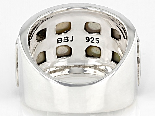 Mixed shapes Inlay Mother of Pearl With Round Marcasite Rhodium Over Sterling Silver Ring - Size 8