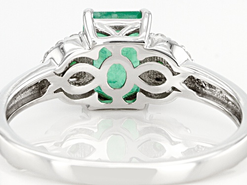 0.79ctw Zambian Emerald And 0.06ctw White Zircon Rhodium Over Sterling Silver Ring - Size 8