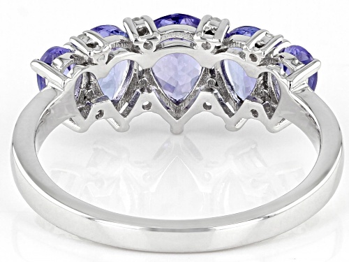 1.71ctw Pear Tanzanite And 0.04ctw Round White Diamond Rhodium Over Sterling Silver Band Ring - Size 8