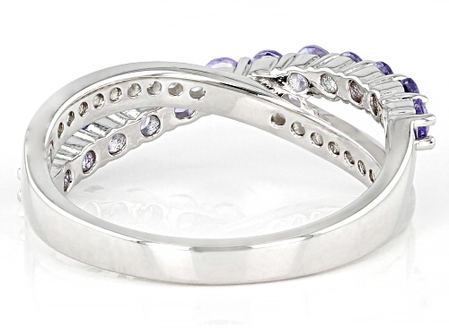 0.64ctw Round Tanzanite And 0.29ctw Round White Zircon Rhodium Over Sterling Silver Band Ring - Size 6