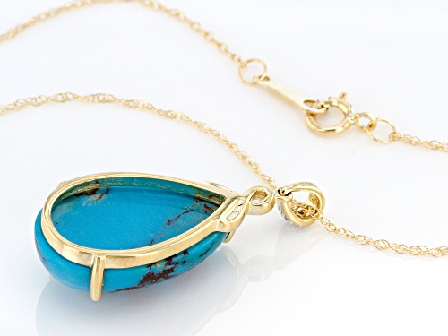 18x11mm Pear Shaped Kingman Turquoise With 0.01ctw Diamond Accent 10k Yellow Gold Pendant Chain