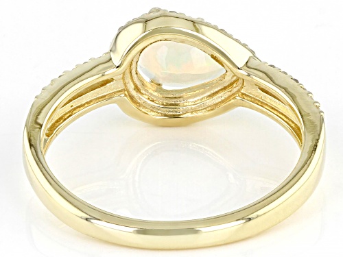 0.54ct Pear Shaped Ethiopian Opal With 0.16ctw White Diamond Accents 10k Yellow Gold Ring - Size 9