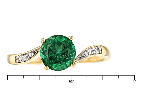 1.29ct Round Emerald  Color Apatite And .09ctw Round White Zircon 10k Yellow Gold Ring - Size 7