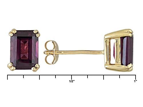 2.04ctw Emerald Cut Grape Color Garnet Solitaire 10k Yellow Gold Stud Earrings