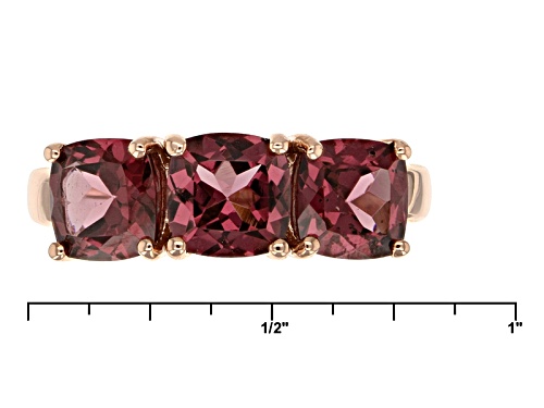 2.81ctw Square Cushion Grape Color Garnet 10k Rose Gold 3-Stone Ring - Size 6