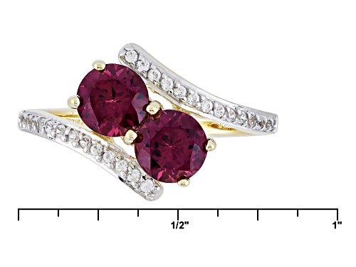 1.27ctw Round Grape Color Garnet And .16ctw Round White Zircon 10k Yellow Gold 2-Stone Ring - Size 7