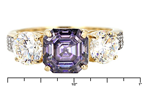 3.25ct Purple & 2.20ctw White Strontium Titanate and .07ctw Zircon 10K Yellow Gold Ring - Size 7