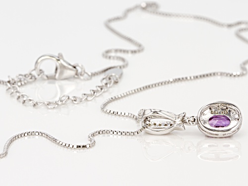 Exotic Jewelry Bazaar™ .58ctw Purple Ceylon Sapphire & Zircon Rhodium Over Silver Pendant & Chain