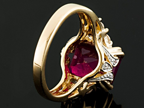 4.60ct Mahaleo® Ruby With .54ctw White Zircon And .01ctw White Diamond Accents 10k Yellow Gold Ring - Size 8