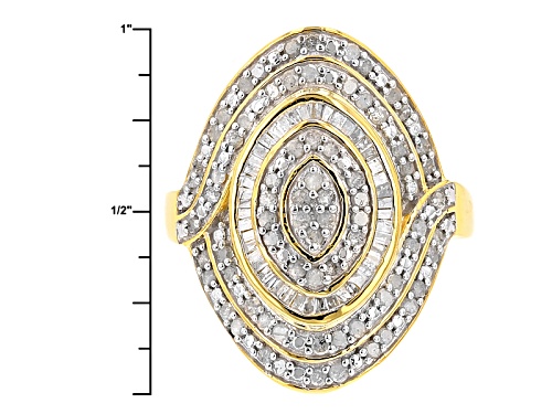 Engild™ .95ctw Round And Baguette White Diamond 14k Yellow Gold Over Sterling Silver Ring - Size 5