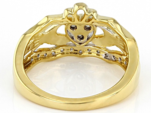 Engild™ 0.10ctw Round White Diamond 14K Yellow Gold Over Sterling Silver Claddagh Ring - Size 9