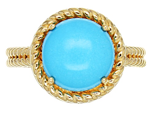 10mm Round Blue Cabochon Sleeping Beauty Turquoise 10k Yellow Gold Ring. - Size 10