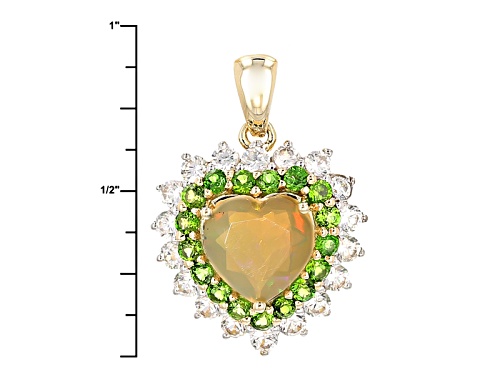 .79ct Ethiopian Opal With .39ctw Chrome Diopside And .82ctw Zircon 10k Yellow Gold Pendant W/ Chain
