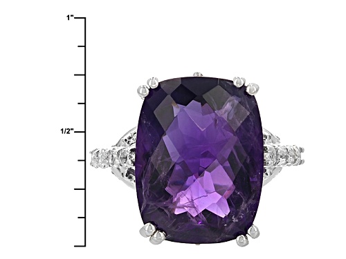 8.20ct Checkerboard Cut African Amethyst With .30ctw White Topaz Rhodium Over Silver Ring - Size 7