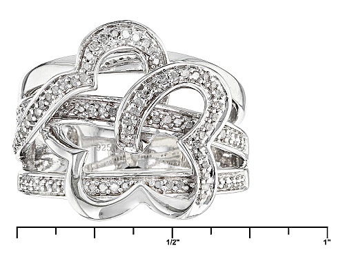 .20ctw Round White Diamond Rhodium Over Sterling Silver Floral Ring - Size 7