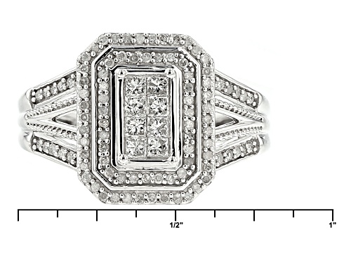 .50ctw Round And Princess Cut White Diamond Rhodium Over Sterling Silver Quad Ring - Size 7